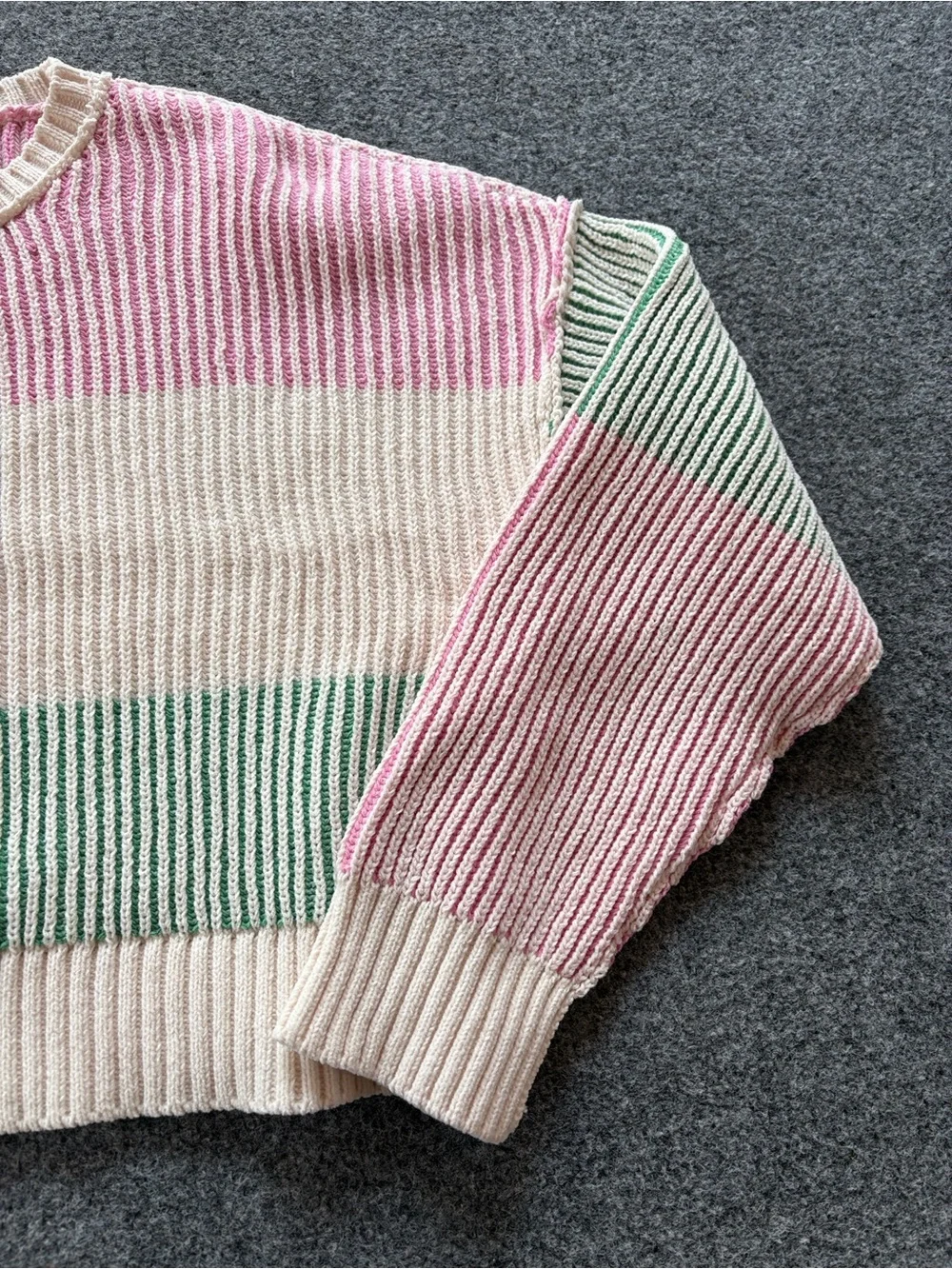 ALTAR’D STATE Pastel Striped Crewneck Sweater in Pink, Cream & Mint - Size XS